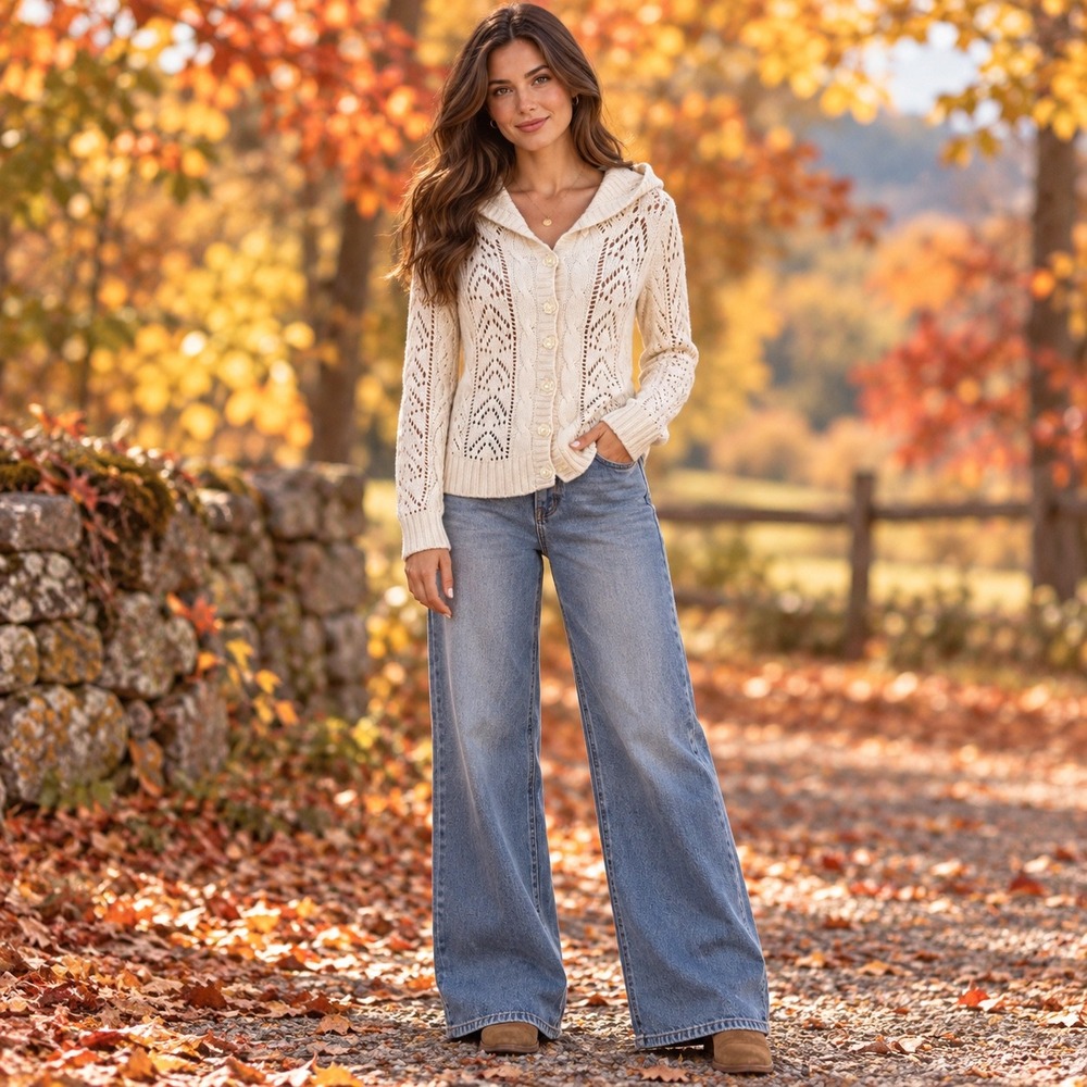 Moth Anthropologie Hooded Cardigan Womens Small Ivory Wool Angora Pointelle Knit - Picture 2 of 9